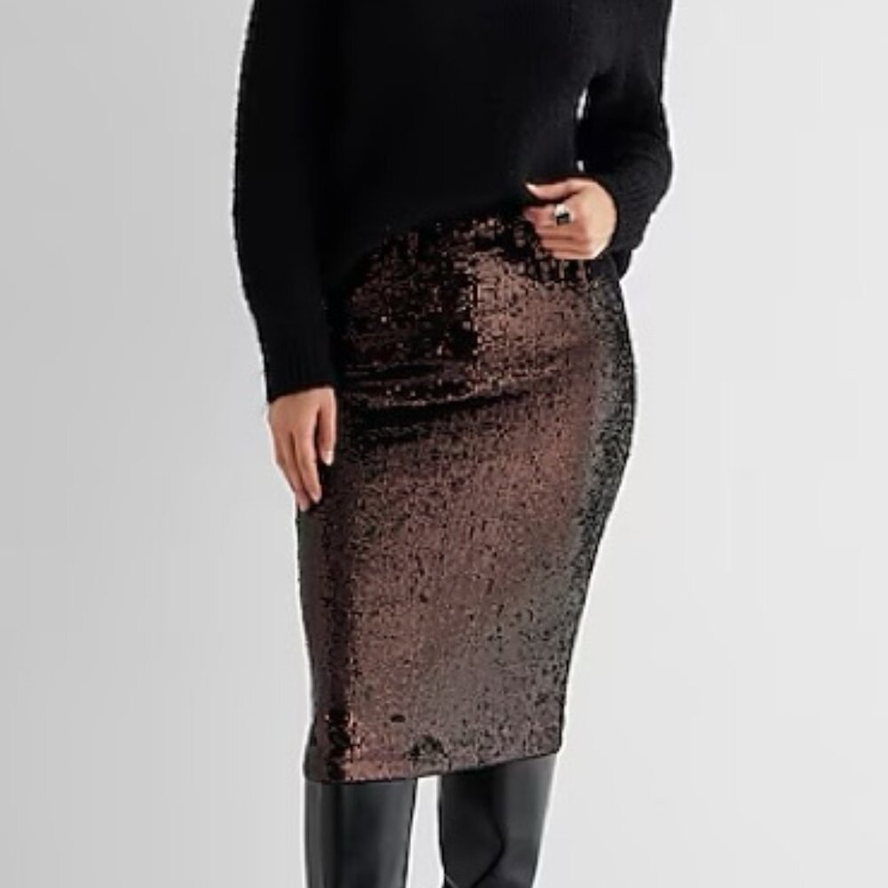 Express | NWT Bronze Black Sequin Pencil Skirt XL